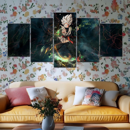 Dragon Ball Super Black Goku Canvas Wall Art - 5 Piece Split Panel DBZ Anime Poster - Framed Ready to Hang Living Room Man Cave Decor - DR5004