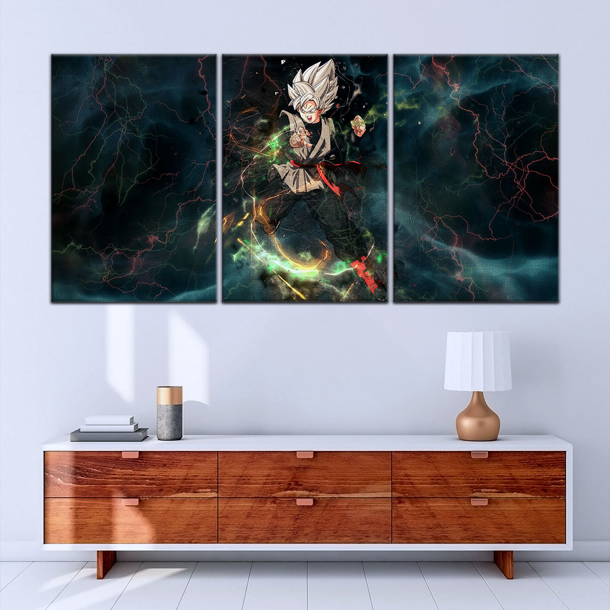 Dragon Ball Super Black Goku Canvas Wall Art - 5 Piece Split Panel DBZ Anime Poster - Framed Ready to Hang Living Room Man Cave Decor - DR5004