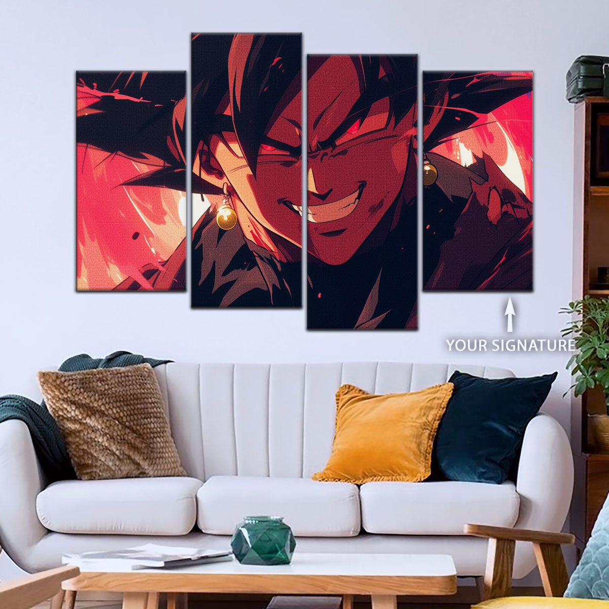 Dragon Ball Super Black Goku Canvas Wall Art - 5 Piece Split Panel DBZ Anime Poster - Framed Ready to Hang Living Room Man Cave Decor - DR5013