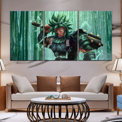 Dragon Ball Super Broly Green Armor Canvas Wall Art - 5 Piece Split Panel DBZ Anime Poster - Framed Ready to Hang Living Room Man Cave Decor - DR5023