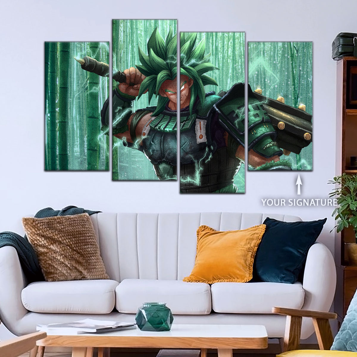 Dragon Ball Super Broly Green Armor Canvas Wall Art - 5 Piece Split Panel DBZ Anime Poster - Framed Ready to Hang Living Room Man Cave Decor - DR5023