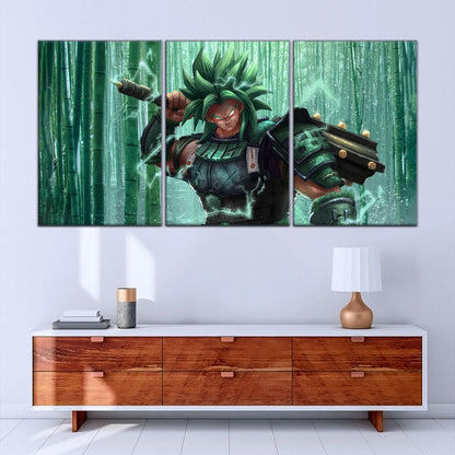 Dragon Ball Super Broly Green Armor Canvas Wall Art - 5 Piece Split Panel DBZ Anime Poster - Framed Ready to Hang Living Room Man Cave Decor - DR5023