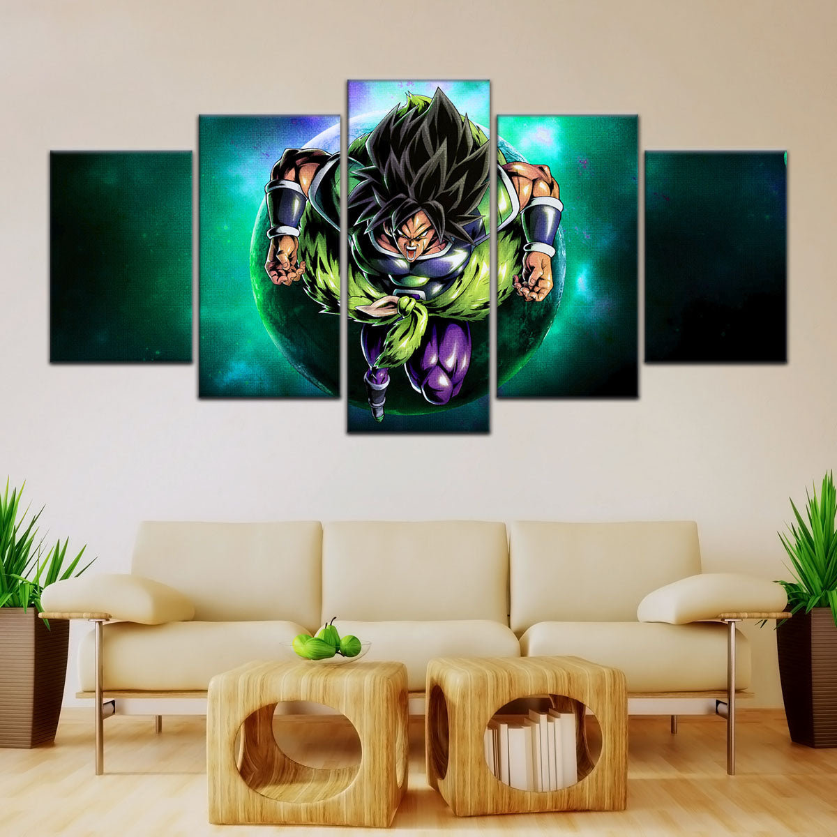 Dragon Ball Super Broly Unleashed Canvas Wall Art - 5 Piece Split Panel DBZ Anime Poster - Framed Ready to Hang Living Room Man Cave Decor - DR5015