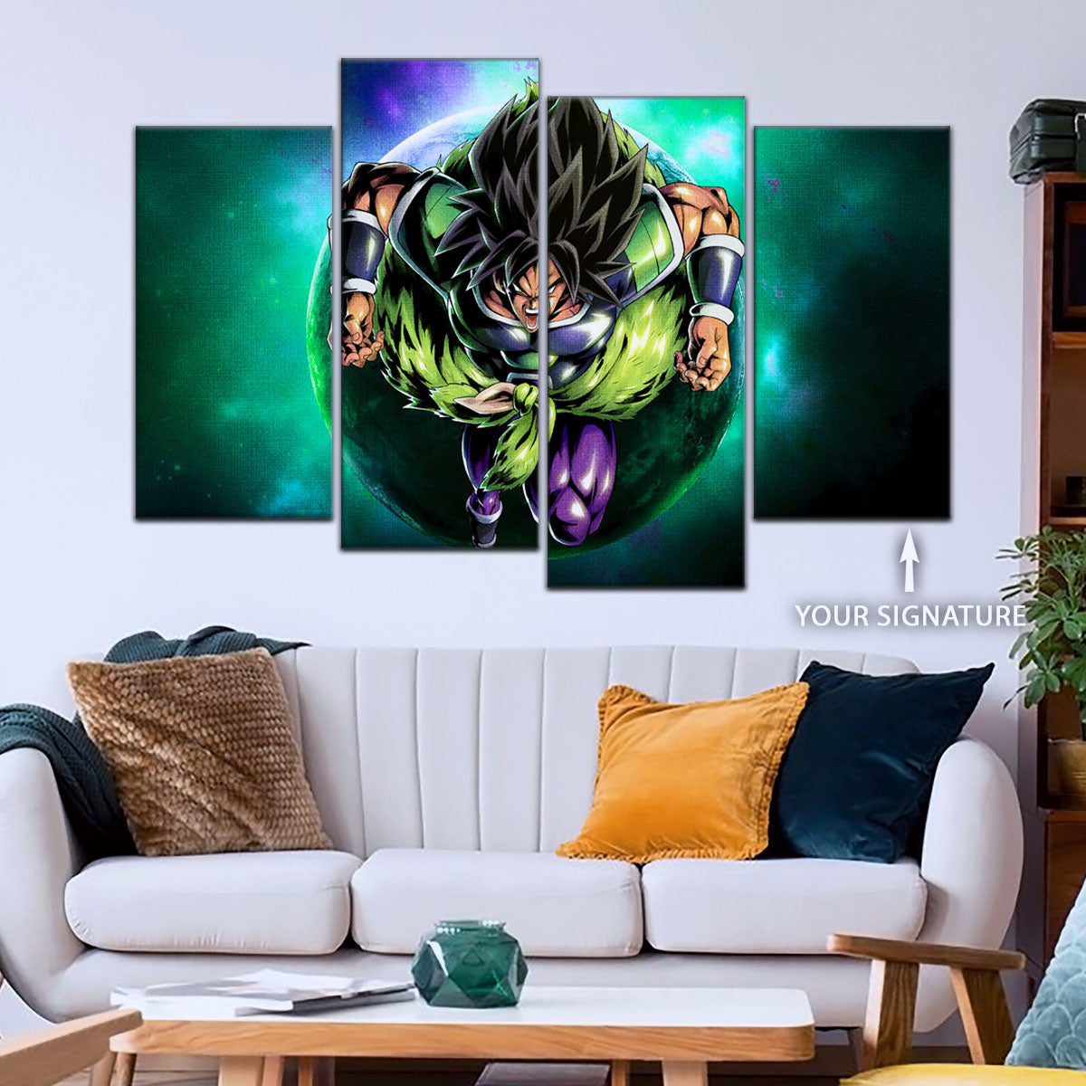 Dragon Ball Super Broly Unleashed Canvas Wall Art - 5 Piece Split Panel DBZ Anime Poster - Framed Ready to Hang Living Room Man Cave Decor - DR5015