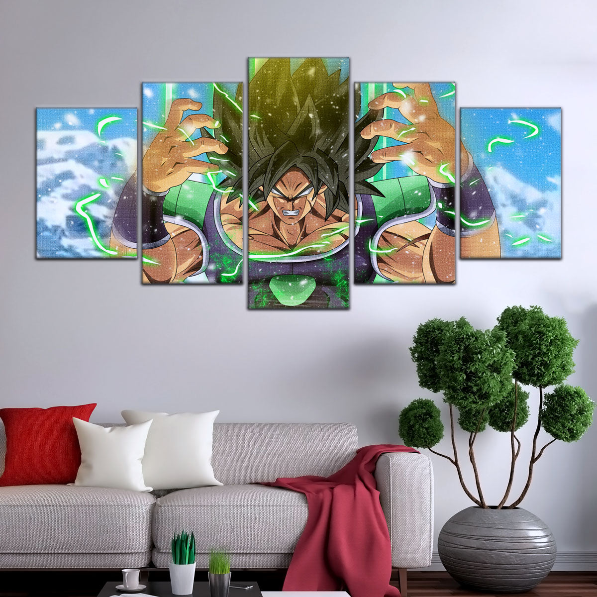 Dragon Ball Super Broly Unleashed Canvas Wall Art - 5 Piece Split Panel DBZ Anime Poster - Framed Ready to Hang Living Room Man Cave Decor - DR5016