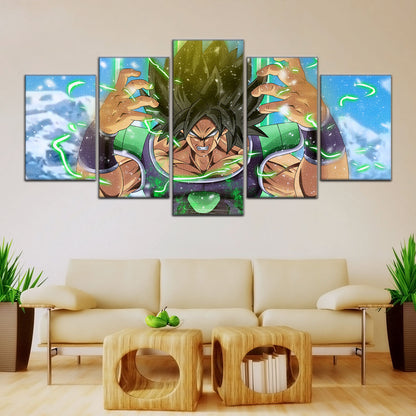 Dragon Ball Super Broly Unleashed Canvas Wall Art - 5 Piece Split Panel DBZ Anime Poster - Framed Ready to Hang Living Room Man Cave Decor - DR5016
