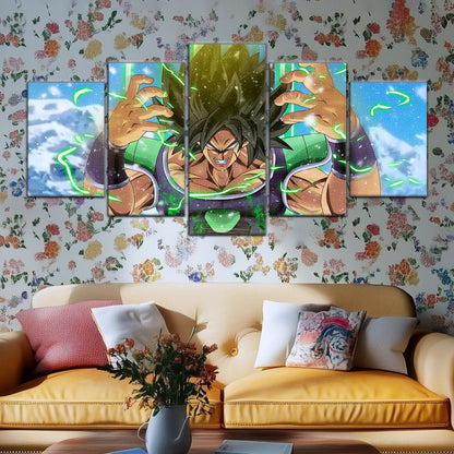 Dragon Ball Super Broly Unleashed Canvas Wall Art - 5 Piece Split Panel DBZ Anime Poster - Framed Ready to Hang Living Room Man Cave Decor - DR5016