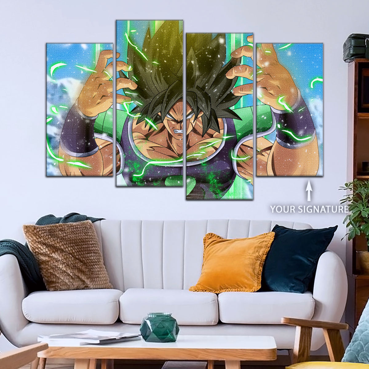 Dragon Ball Super Broly Unleashed Canvas Wall Art - 5 Piece Split Panel DBZ Anime Poster - Framed Ready to Hang Living Room Man Cave Decor - DR5016