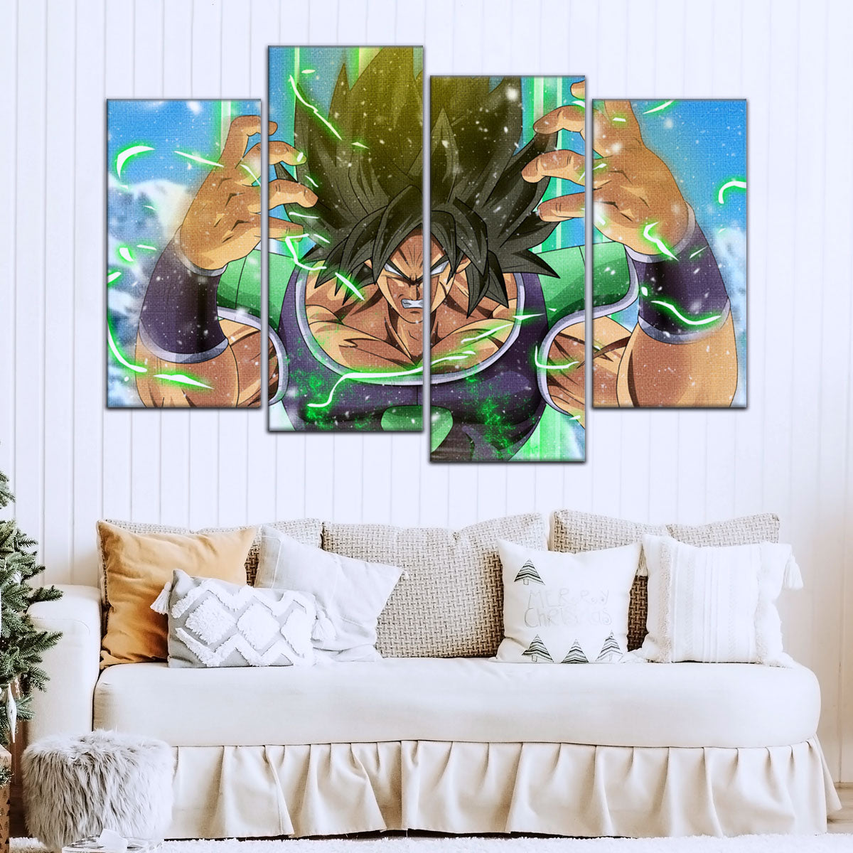 Dragon Ball Super Broly Unleashed Canvas Wall Art - 5 Piece Split Panel DBZ Anime Poster - Framed Ready to Hang Living Room Man Cave Decor - DR5016