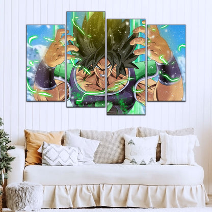 Dragon Ball Super Broly Unleashed Canvas Wall Art - 5 Piece Split Panel DBZ Anime Poster - Framed Ready to Hang Living Room Man Cave Decor - DR5016