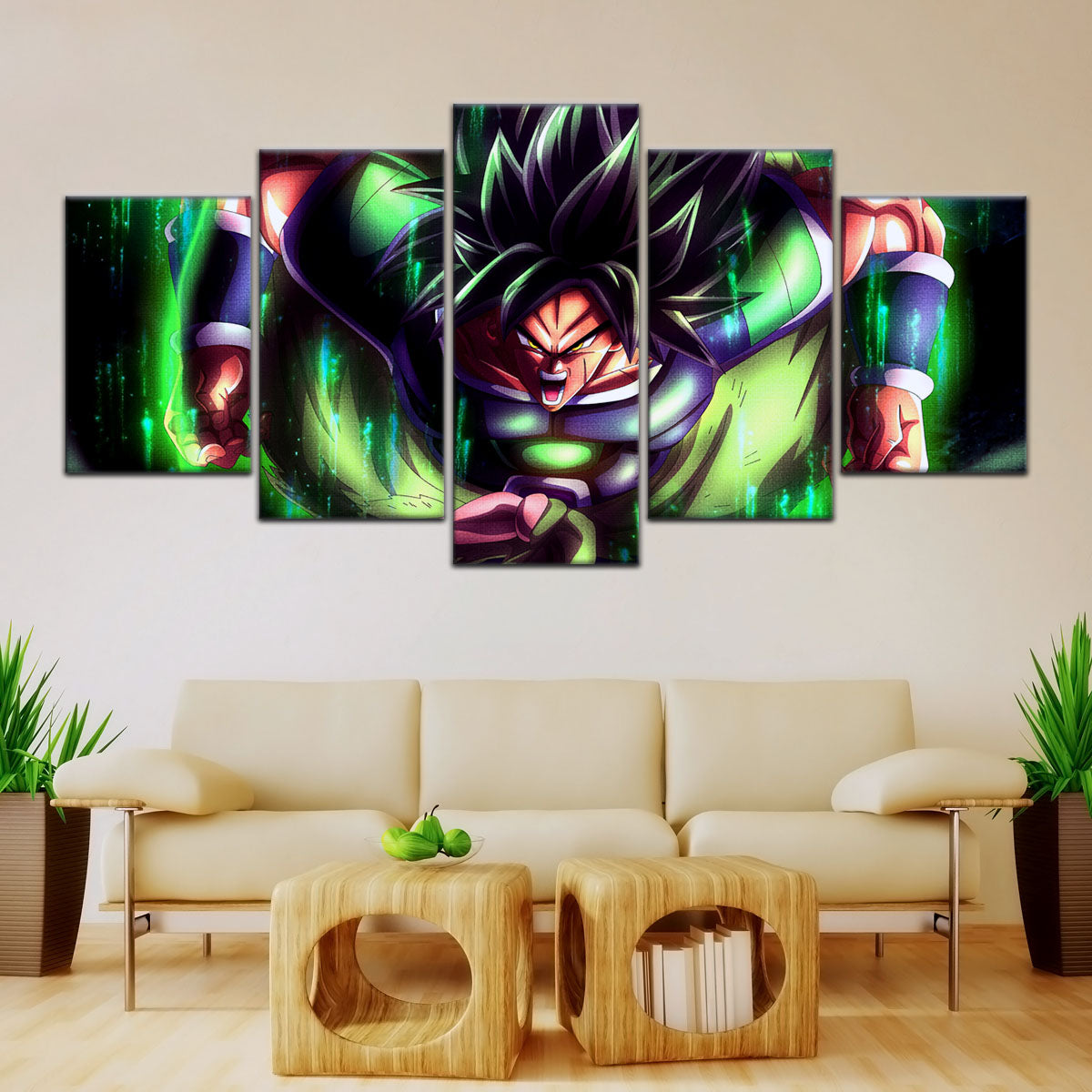Dragon Ball Super Broly Unleashed Canvas Wall Art - 5 Piece Split Panel DBZ Anime Poster - Framed Ready to Hang Living Room Man Cave Decor - DR5017