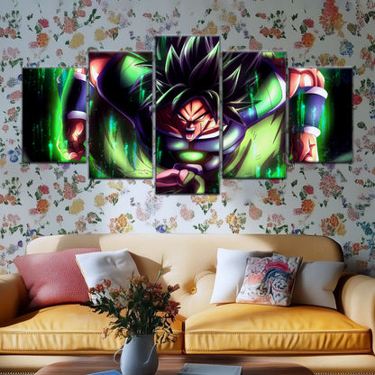 Dragon Ball Super Broly Unleashed Canvas Wall Art - 5 Piece Split Panel DBZ Anime Poster - Framed Ready to Hang Living Room Man Cave Decor - DR5017