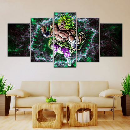 Dragon Ball Super Broly Unleashed Canvas Wall Art - 5 Piece Split Panel DBZ Anime Poster - Framed Ready to Hang Living Room Man Cave Decor - DR5018