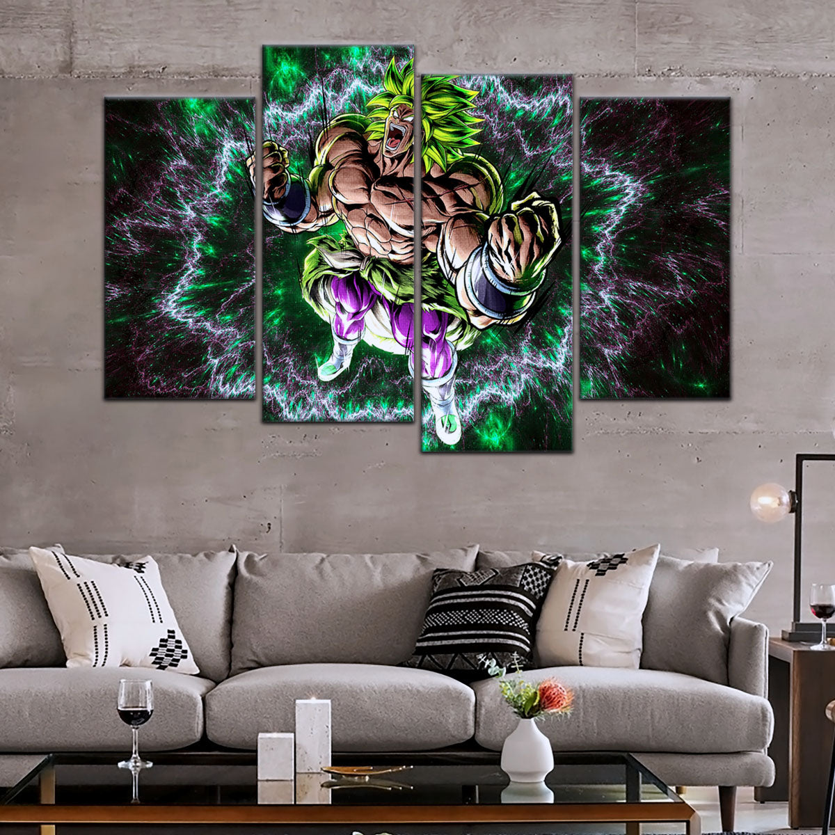 Dragon Ball Super Broly Unleashed Canvas Wall Art - 5 Piece Split Panel DBZ Anime Poster - Framed Ready to Hang Living Room Man Cave Decor - DR5018