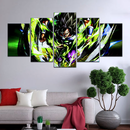 Dragon Ball Super Broly Unleashed Canvas Wall Art - 5 Piece Split Panel DBZ Anime Poster - Framed Ready to Hang Living Room Man Cave Decor - DR5020