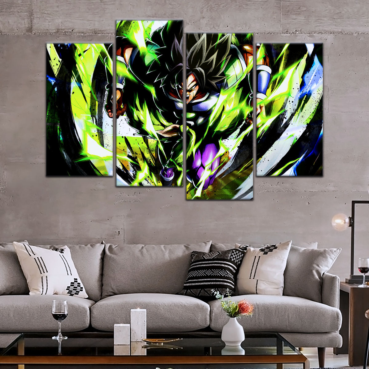 Dragon Ball Super Broly Unleashed Canvas Wall Art - 5 Piece Split Panel DBZ Anime Poster - Framed Ready to Hang Living Room Man Cave Decor - DR5020