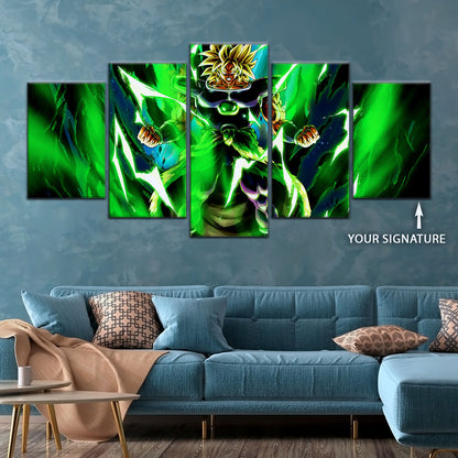 Dragon Ball Super Broly Unleashed Canvas Wall Art - 5 Piece Split Panel DBZ Anime Poster - Framed Ready to Hang Living Room Man Cave Decor - DR5021