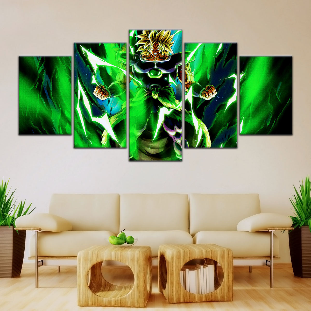Dragon Ball Super Broly Unleashed Canvas Wall Art - 5 Piece Split Panel DBZ Anime Poster - Framed Ready to Hang Living Room Man Cave Decor - DR5021