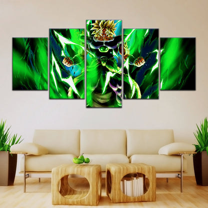 Dragon Ball Super Broly Unleashed Canvas Wall Art - 5 Piece Split Panel DBZ Anime Poster - Framed Ready to Hang Living Room Man Cave Decor - DR5021