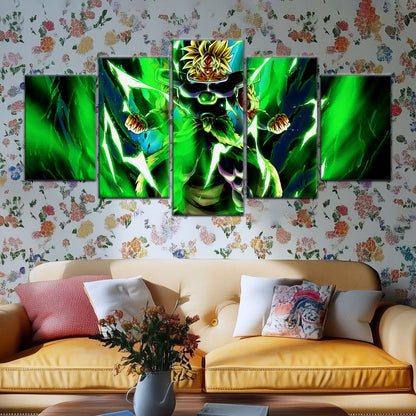 Dragon Ball Super Broly Unleashed Canvas Wall Art - 5 Piece Split Panel DBZ Anime Poster - Framed Ready to Hang Living Room Man Cave Decor - DR5021