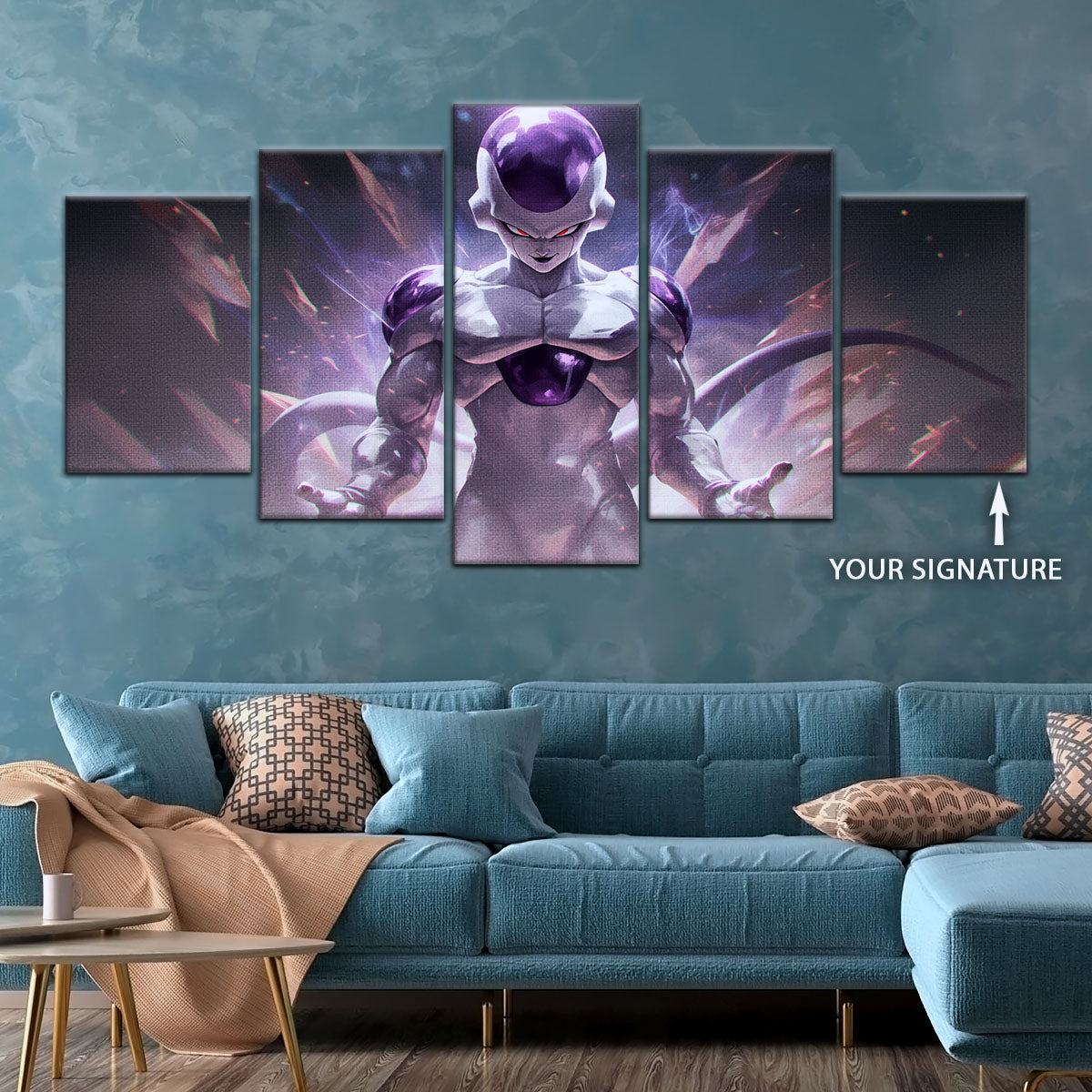 Dragon Ball Super Frieza Final Form Canvas Wall Art - 5 Piece Split Panel DBZ Anime Poster - Framed Ready to Hang Living Room Man Cave Decor - DR5026