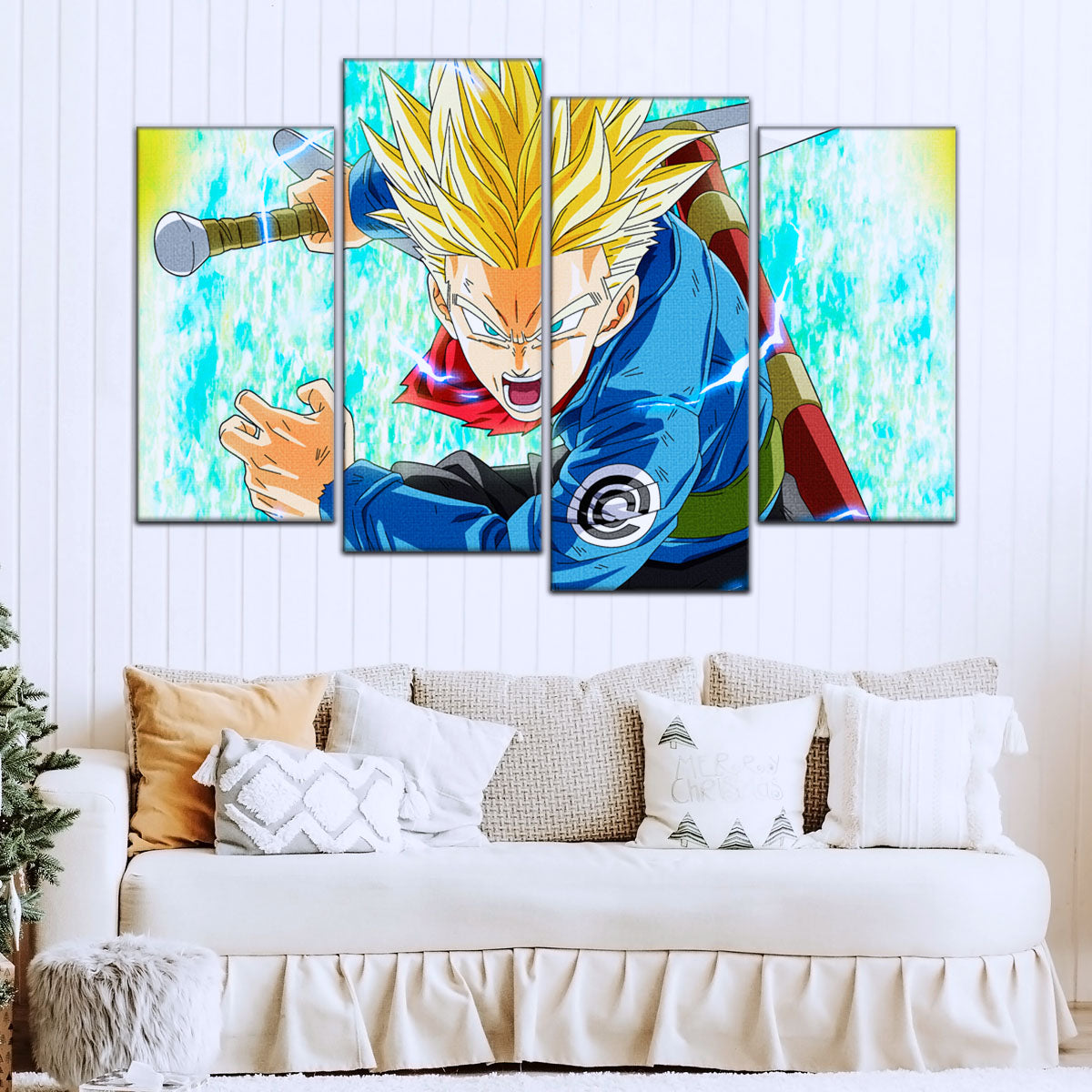 Dragon Ball Super Future Trunks Canvas Wall Art - 5 Piece Split Panel DBZ Anime Poster - Framed Ready to Hang Living Room Man Cave Decor - DR5106