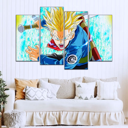 Dragon Ball Super Future Trunks Canvas Wall Art - 5 Piece Split Panel DBZ Anime Poster - Framed Ready to Hang Living Room Man Cave Decor - DR5106