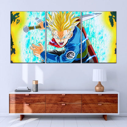 Dragon Ball Super Future Trunks Canvas Wall Art - 5 Piece Split Panel DBZ Anime Poster - Framed Ready to Hang Living Room Man Cave Decor - DR5106
