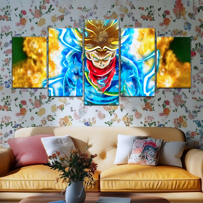 Dragon Ball Super Future Trunks Canvas Wall Art - 5 Piece Split Panel DBZ Anime Poster - Framed Ready to Hang Living Room Man Cave Decor - DR5107