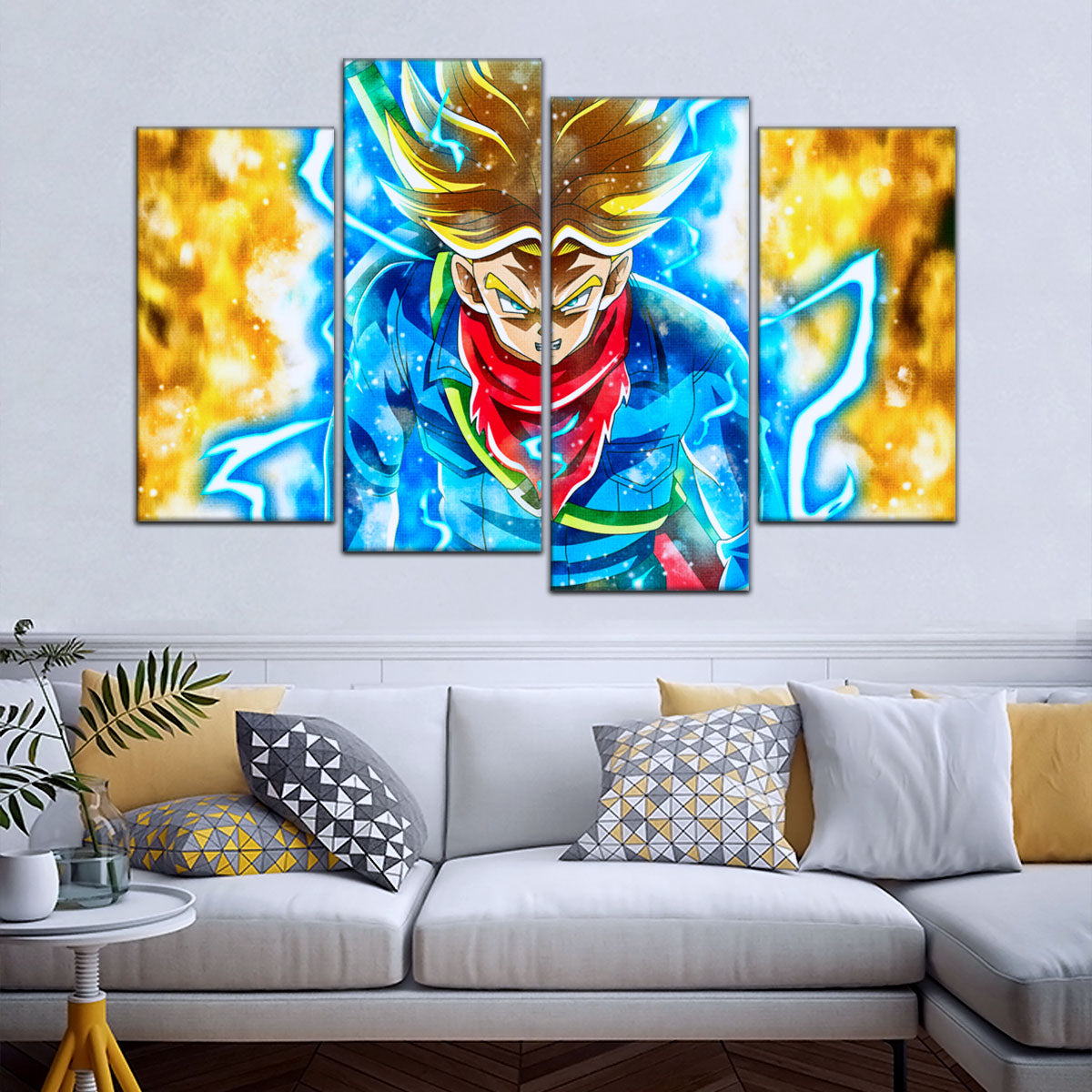 Dragon Ball Super Future Trunks Canvas Wall Art - 5 Piece Split Panel DBZ Anime Poster - Framed Ready to Hang Living Room Man Cave Decor - DR5107