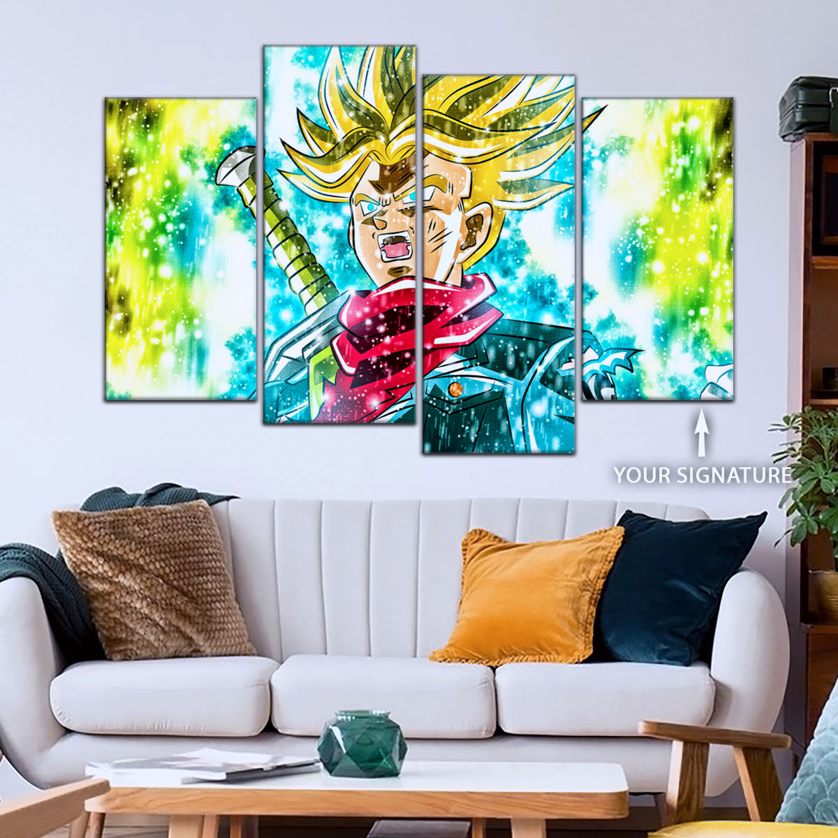 Dragon Ball Super Future Trunks Canvas Wall Art - 5 Piece Split Panel DBZ Anime Poster - Framed Ready to Hang Living Room Man Cave Decor - DR5110