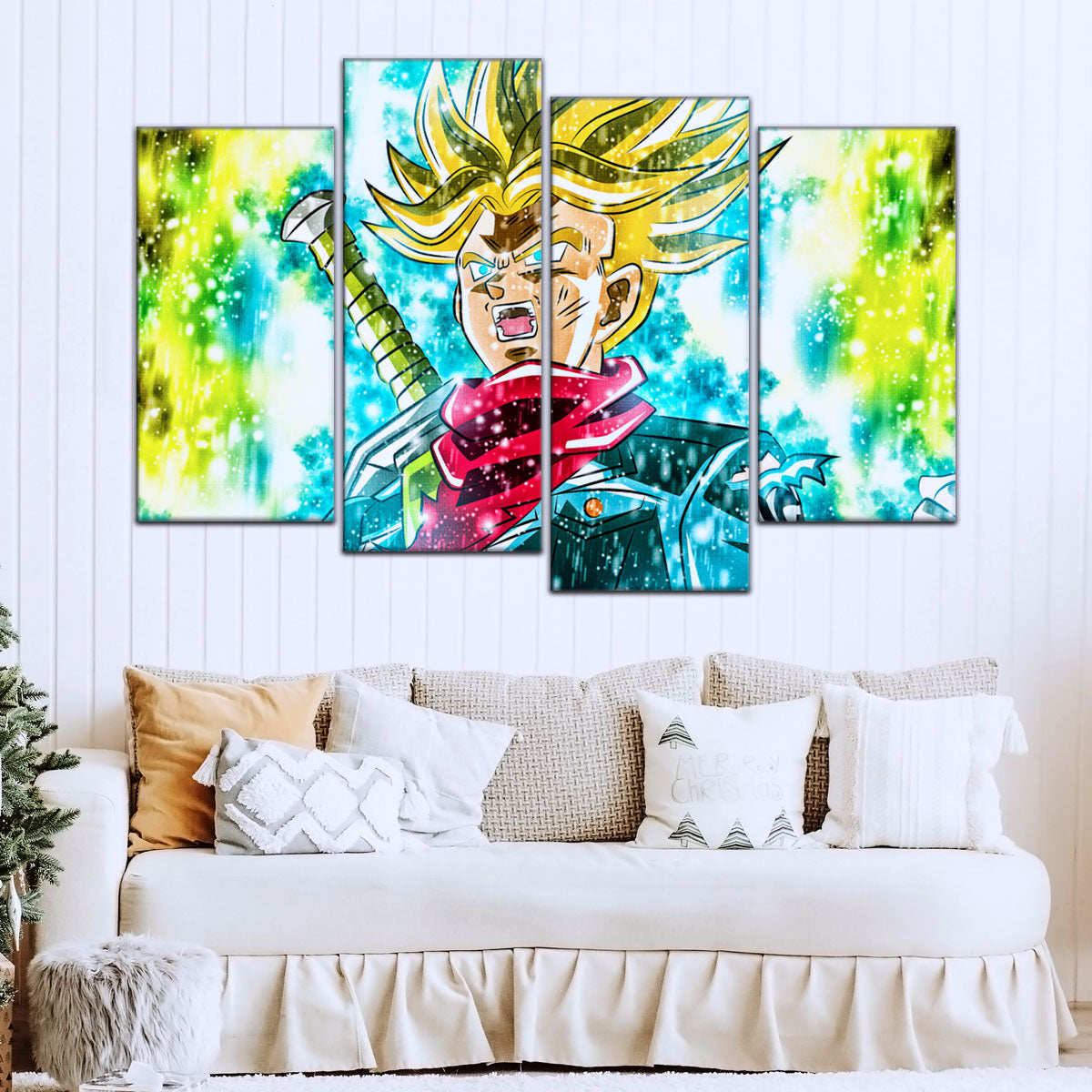 Dragon Ball Super Future Trunks Canvas Wall Art - 5 Piece Split Panel DBZ Anime Poster - Framed Ready to Hang Living Room Man Cave Decor - DR5110