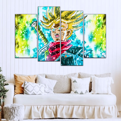Dragon Ball Super Future Trunks Canvas Wall Art - 5 Piece Split Panel DBZ Anime Poster - Framed Ready to Hang Living Room Man Cave Decor - DR5110