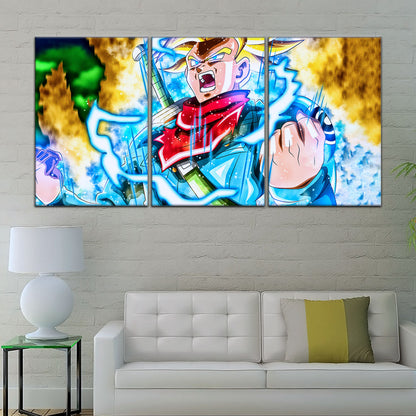 Dragon Ball Super Future Trunks Canvas Wall Art  - 5 Piece Split Panel DBZ Anime Poster - Framed Ready to Hang Living Room Man Cave Decor - DR5111