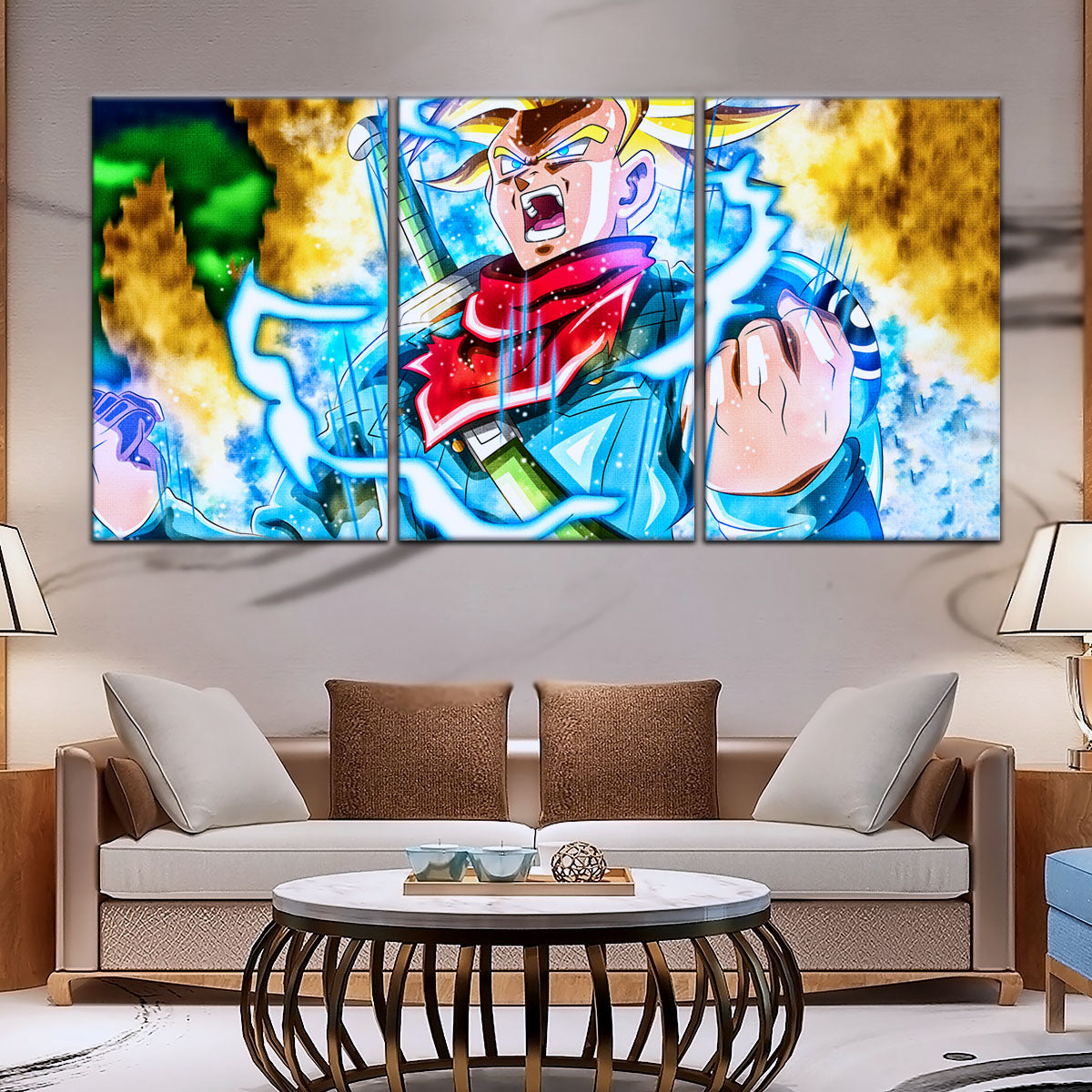 Dragon Ball Super Future Trunks Canvas Wall Art  - 5 Piece Split Panel DBZ Anime Poster - Framed Ready to Hang Living Room Man Cave Decor - DR5111
