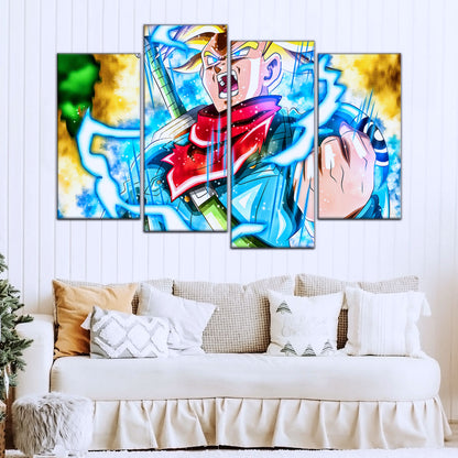 Dragon Ball Super Future Trunks Canvas Wall Art  - 5 Piece Split Panel DBZ Anime Poster - Framed Ready to Hang Living Room Man Cave Decor - DR5111