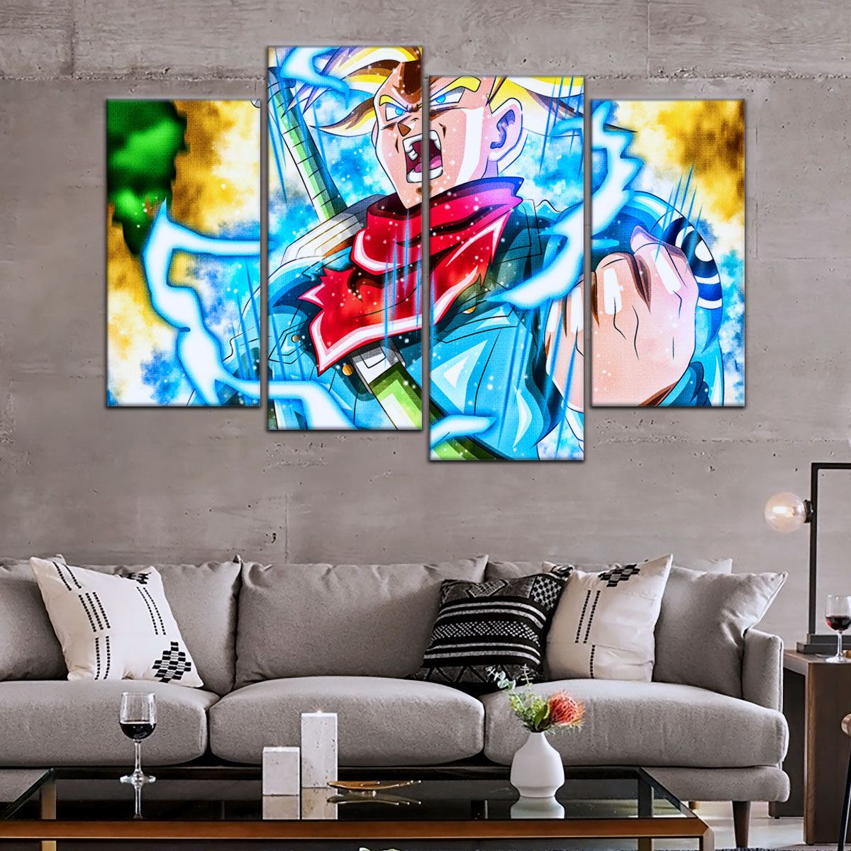 Dragon Ball Super Future Trunks Canvas Wall Art  - 5 Piece Split Panel DBZ Anime Poster - Framed Ready to Hang Living Room Man Cave Decor - DR5111