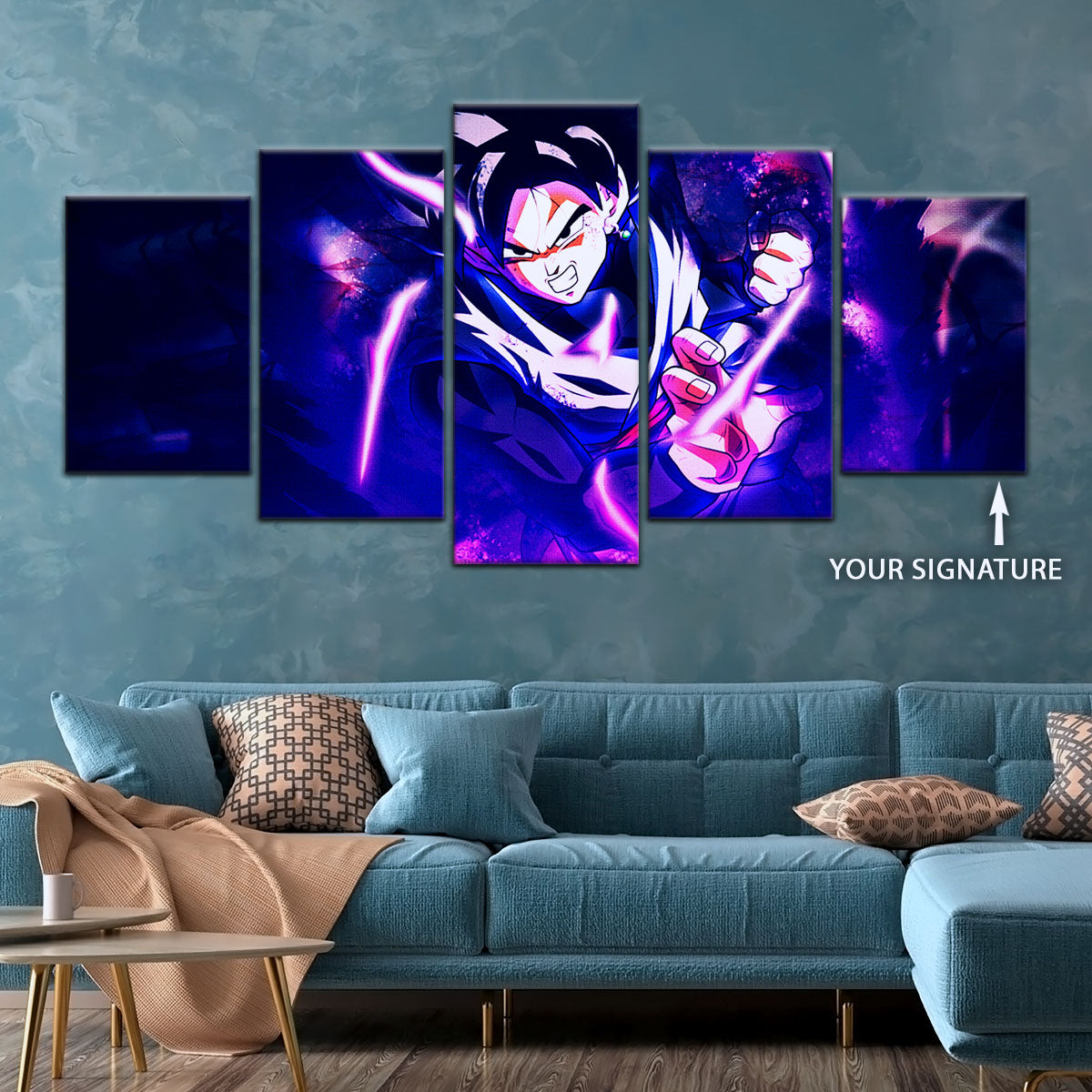 Dragon Ball Super Goku Black Canvas Wall Art - 5 Piece Split Panel DBZ Anime Poster - Framed Ready to Hang Living Room Man Cave Decor - DR5003