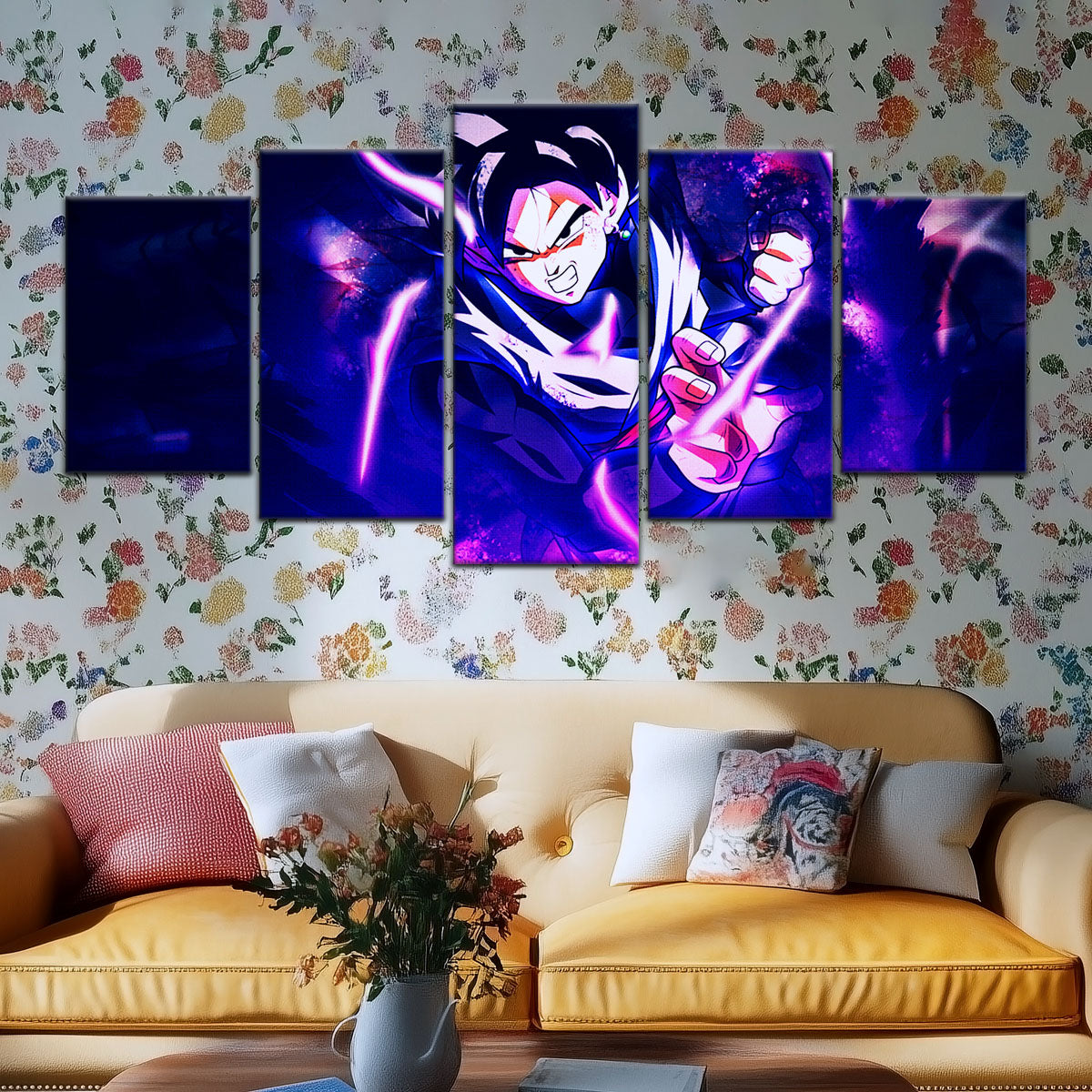 Dragon Ball Super Goku Black Canvas Wall Art - 5 Piece Split Panel DBZ Anime Poster - Framed Ready to Hang Living Room Man Cave Decor - DR5003