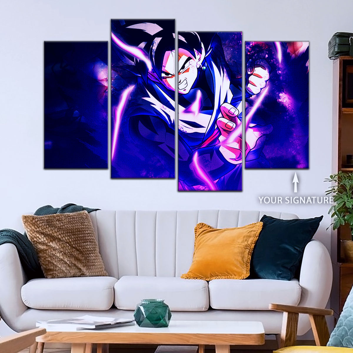 Dragon Ball Super Goku Black Canvas Wall Art - 5 Piece Split Panel DBZ Anime Poster - Framed Ready to Hang Living Room Man Cave Decor - DR5003