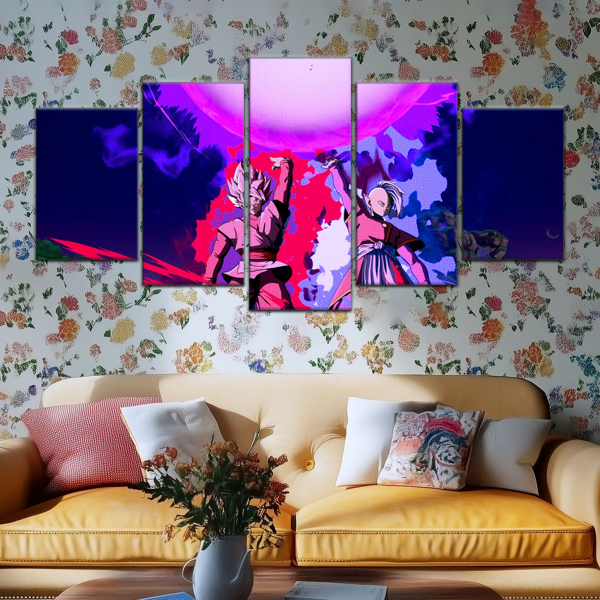 Dragon Ball Super Goku Black and Zamasu Canvas Wall Art - 5 Piece Split Panel DBZ Anime Poster - Ready to Hang Living Room Man Cave Decor - DR5135