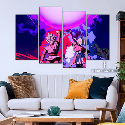 Dragon Ball Super Goku Black and Zamasu Canvas Wall Art - 5 Piece Split Panel DBZ Anime Poster - Ready to Hang Living Room Man Cave Decor - DR5135
