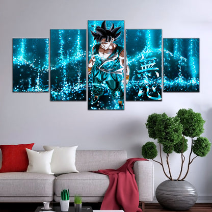 Dragon Ball Super Goku Ultra Instinct Canvas Wall Art - 5 Piece Split Panel DBZ Anime Poster - Ready to Hang Living Room Man Cave Decor - DR5034