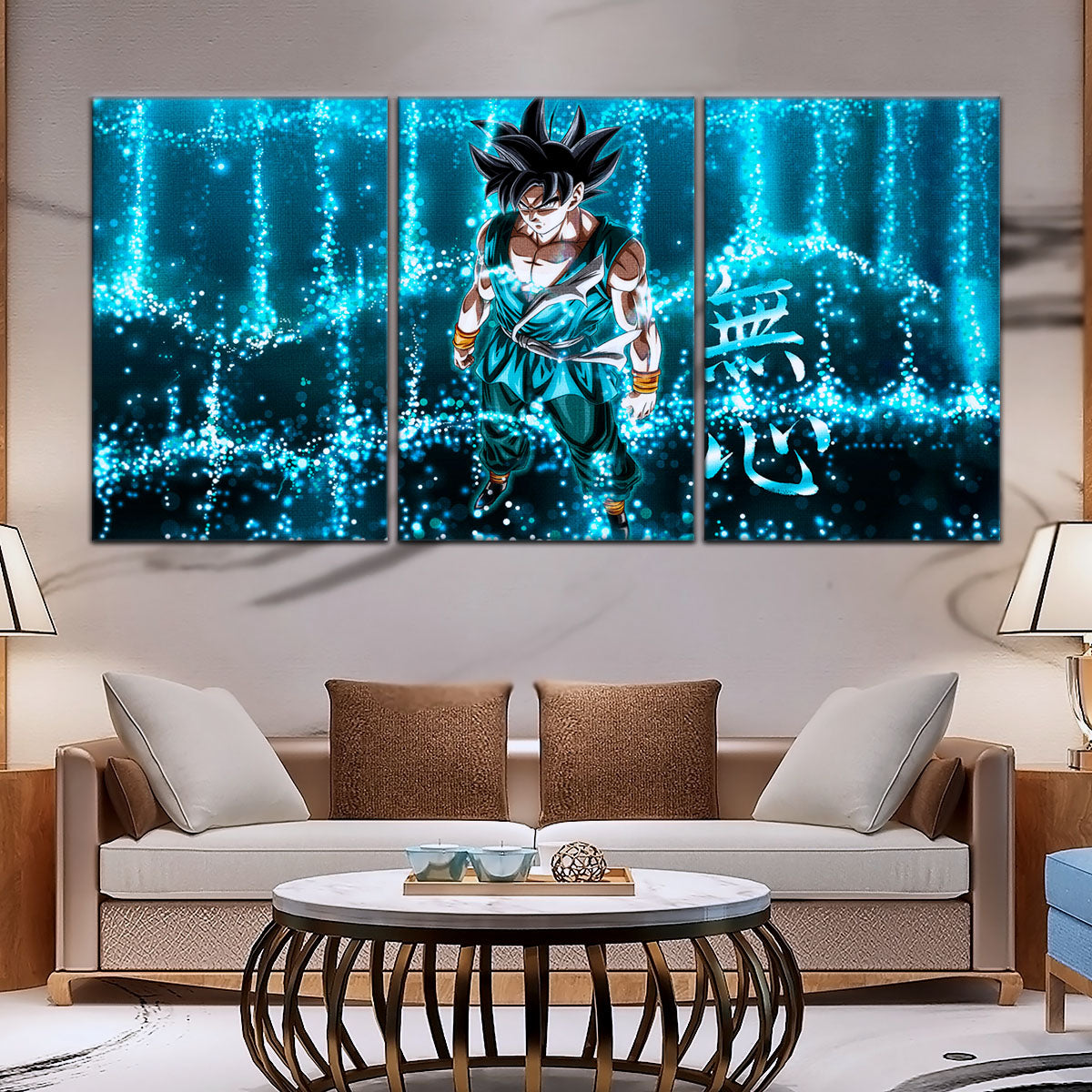 Dragon Ball Super Goku Ultra Instinct Canvas Wall Art - 5 Piece Split Panel DBZ Anime Poster - Ready to Hang Living Room Man Cave Decor - DR5034