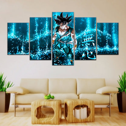 Dragon Ball Super Goku Ultra Instinct Canvas Wall Art - 5 Piece Split Panel DBZ Anime Poster - Ready to Hang Living Room Man Cave Decor - DR5034