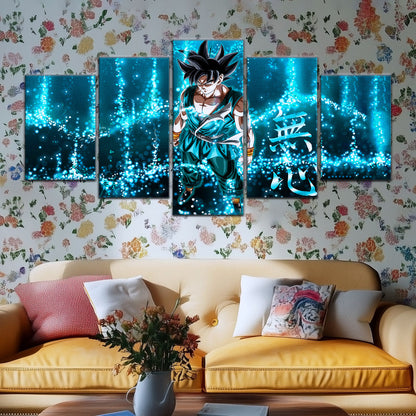 Dragon Ball Super Goku Ultra Instinct Canvas Wall Art - 5 Piece Split Panel DBZ Anime Poster - Ready to Hang Living Room Man Cave Decor - DR5034