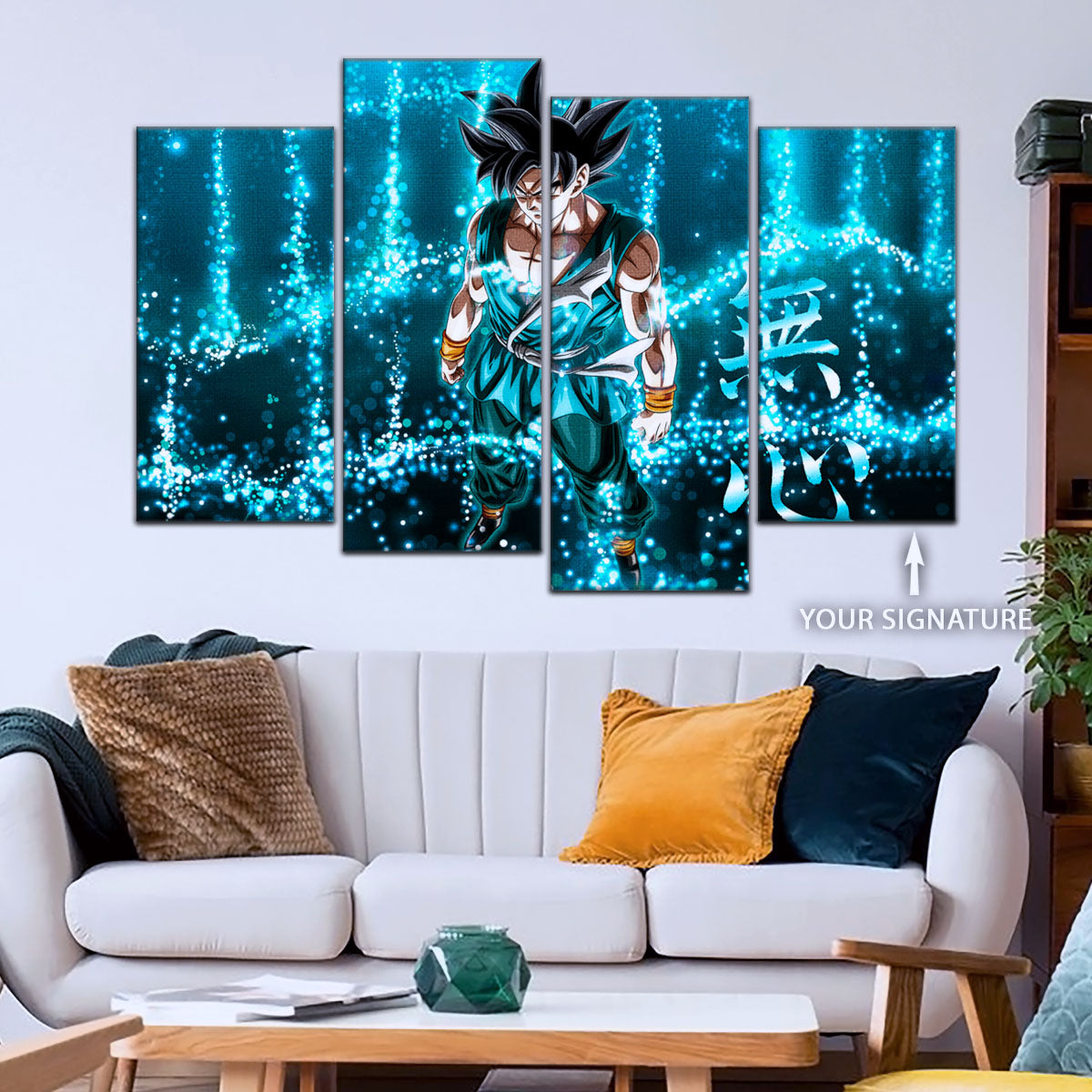 Dragon Ball Super Goku Ultra Instinct Canvas Wall Art - 5 Piece Split Panel DBZ Anime Poster - Ready to Hang Living Room Man Cave Decor - DR5034
