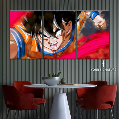 Dragon Ball Super Goku Ultra Instinct Canvas Wall Art - 5 Piece Split Panel DBZ Anime Poster - Ready to Hang Living Room Man Cave Decor - DR5036