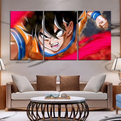 Dragon Ball Super Goku Ultra Instinct Canvas Wall Art - 5 Piece Split Panel DBZ Anime Poster - Ready to Hang Living Room Man Cave Decor - DR5036