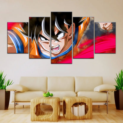 Dragon Ball Super Goku Ultra Instinct Canvas Wall Art - 5 Piece Split Panel DBZ Anime Poster - Ready to Hang Living Room Man Cave Decor - DR5036